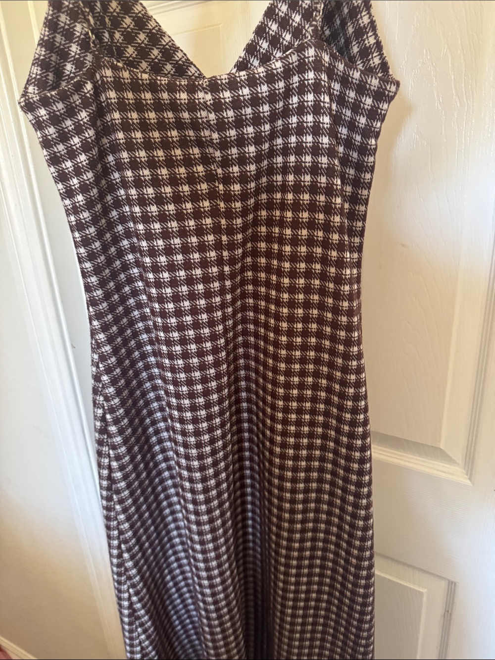Lisa Says Gah Brown Checkered Spaghetti Strap Midi Dress - Picture 5 of 5